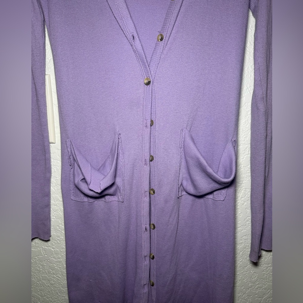 Free People Ribbed Up Maxi Women’s Size Small Lavender Long Cardigan - Picture 4 of 7